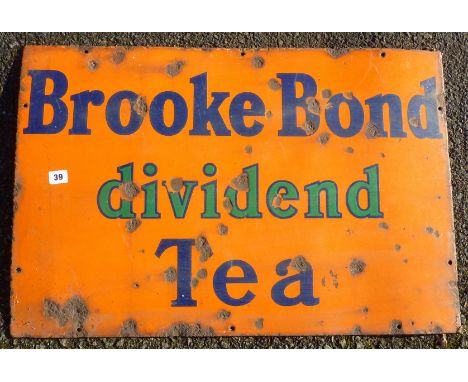 ENAMEL ADVERTISING SIGN BROOK BOND DIVIDEND TEA APPROX. 30 INS X 20 INS.