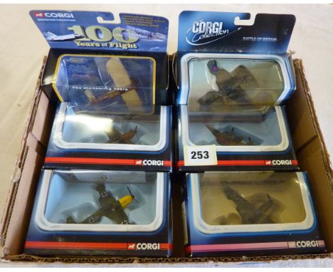 CORGI 6 BOXED SMALLER COLLECTIBLES : MOSQUITO, ME109, HURRICANE, STUKA, SPITFIRE, BLERIOT