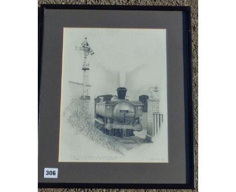 FRAMED PICTURE SKETCH BY G A WALTON 88 OF GWR 0-6-0PT PANNIER TANK 1661 ON THE WORCESTER VINEGAR BRANCH