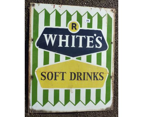ENAMEL ADVERTISING SIGN R WHITES SOFT DRINKS 20.5 INS X 25 INS
