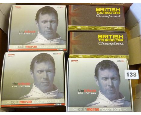 CORGI COLIN MCCRAY COLLECTION, 3 X 1:43 SCALE BOXED CARS &amp; 2 ATLAS BRITISH TOURING CARS