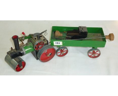 MAMOD LIVE STEAM SR1A TRACTION ROAD ROLLER AND TRAILER, UNBOXED