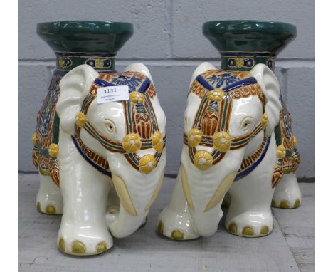 A pair of ceramic elephant seats **PLEASE NOTE THIS LOT IS NOT ELIGIBLE FOR POSTING AND PACKING** 