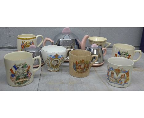 Royal commemorative mugs and a three piece tea service **PLEASE NOTE THIS LOT IS NOT ELIGIBLE FOR POSTING AND PACKING** 