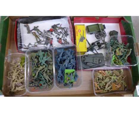 Toy Soldiers (WWII), sixteen die-cast and approximately 180 plastic, six Dinky Army Ordnance vehicles including armoured car,