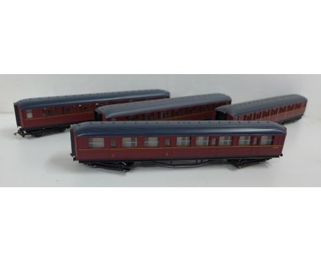 Four Hornby OO gauge model train coaches 