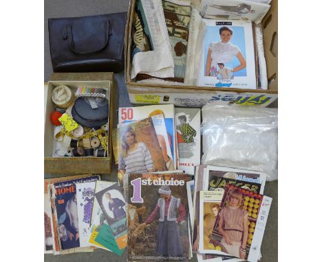 A box of vintage linen and haberdashery, etc. 