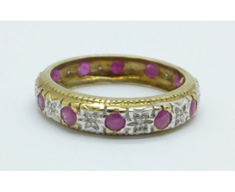 A 9ct gold, ruby and diamond ring, 3.2g, T 