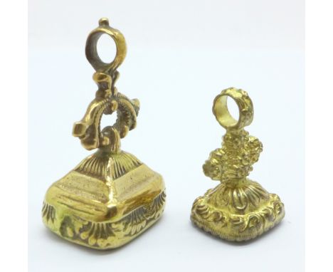 Two seal fobs, one marked 'Samuel' and one with portrait 