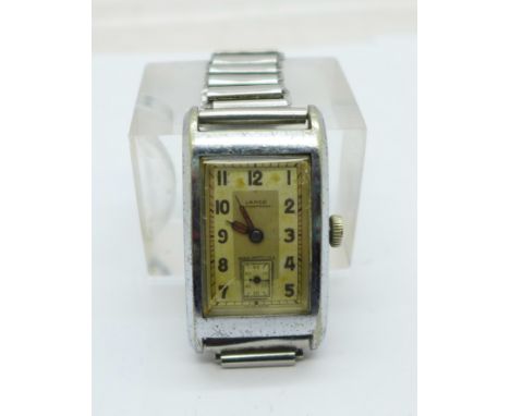 An early 20th Century Lanco Art Deco waterproof wristwatch with a ladder type bracelet strap, 22mm case 