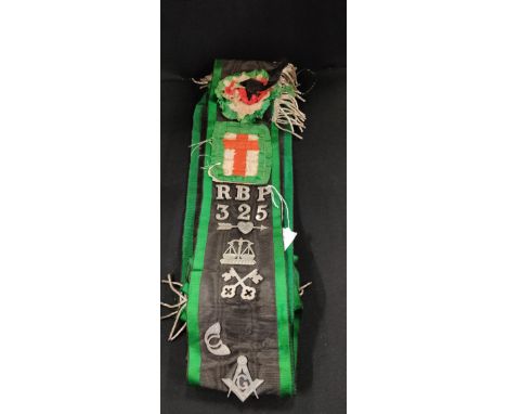 ROYAL BLACK PERCEPTORY SASH WITH BADGES AND MASONIC BADGES