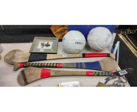 SIGNED GAA BALLS AND HURLEY STICK 