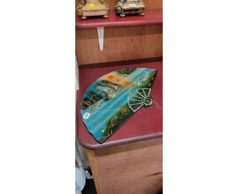 ORIENTAL PAPERMACHE FAN WITH MOTHER OF PEARL INLAY