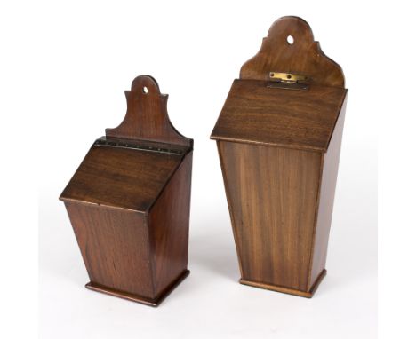 A mahogany tapering knife and fork box and a tapering wall box   Condition Report:  The knife box has a later hinge which is 