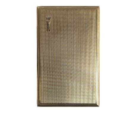 A 9ct gold cigarette case by Asprey, with engine turned decoration and applied initial K beneath a Baron's coronet, initialle