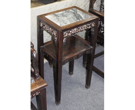 A Chinese hardwood two-tier table with marble top inlaid mother-of-pearl, 41cm wide/Provenance: The Down House, Redmarley/see