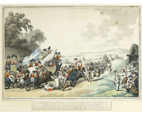 Schultz after Thomas Rowlandson/An Extraordinary Scene on the Road from London to Portsmouth/handcoloured print, 40cm x 58.5c
