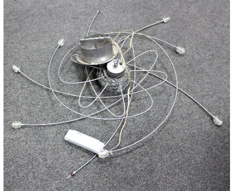 Three 20th Century Italian wire pendant light fittings with swirling wire branches terminating with globular bulbs 