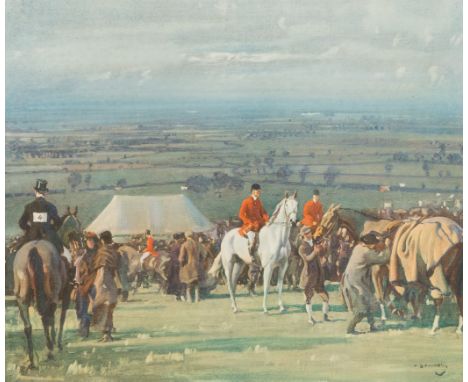 After Alfred Munnings/Belvoir Hunt Point to Point Meeting on Barrowby Hill/colour print, 37.5cm x 46cm/and sundry horse racin