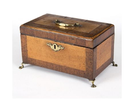 A George III rosewood banded rectangular tea caddy, with loop handle, 24cm wide
