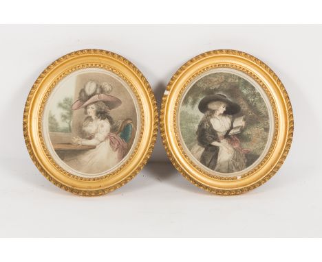 J R Smith after George Morland/Delia in Town/Delia in the Country/a pair/oval stipple engravings, 23cm x 20.5cm/T Gaugain aft