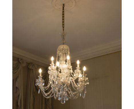 A pair of ten-light chandeliers hung festoons of drops, 200cm high/Provenance: The Down House, Redmarley Condition Report: On