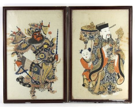 19th Century Chinese School/Warrior and Deity with wah wah/a pair/watercolour on a printed base, 54cm x 34cm Note: One inscri