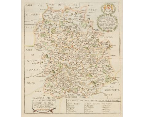 Richard Blome (1660-1705)/A General Map of Shropshire with it's Hundreds/hand coloured print, 35cm x 30cm