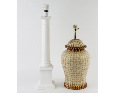 A Royal Worcester porcelain table lamp base of column form and another baluster table lamp