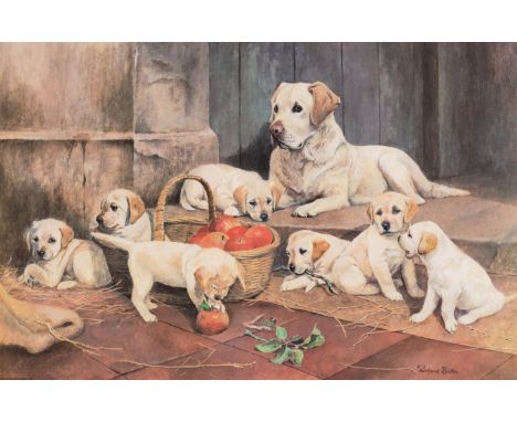 A Collection of Pictures by Richard Britton (British, born 1931)/Mischief Makers/(labrador puppies)/published 1986/colour pri