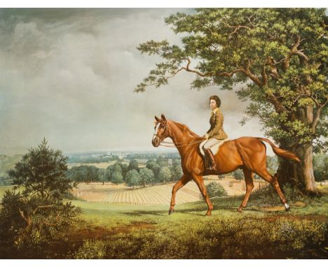 S L Crawford/Elizabeth II on Horseback, Windsor in the Distance/colour print edition of 125 copies/signed with presentation i