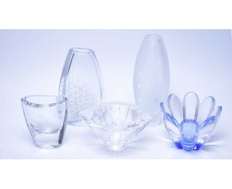 A selection of Orrefors, Sweden, studio glassware, including: Ingeborg Lundin cut glass vase, 20cms high; another with circul