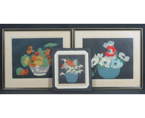 JOHN HALL THORPE (British 1874-1947), three wood block coloured prints to include "Pearl and Nasturtium", "Anemone", together