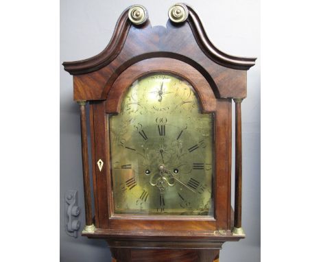 EARLY 19TH CENTURY MAHOGANY TWO TRAIN LONGCASE CLOCK marked W Hambly, Falmouth, having broken swan neck pediment above arched