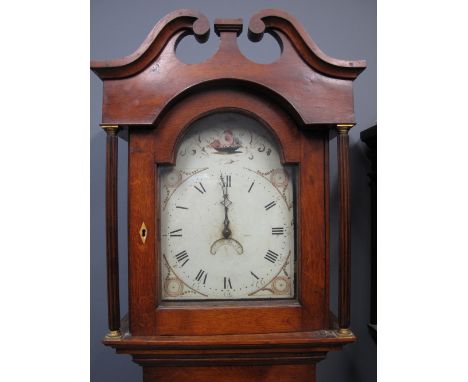 EARLY 19TH CENTURY WELSH OAK 30 HR LONGCASE CLOCK named to J.N Evans, having broken swan neck pediment above arched aperture 