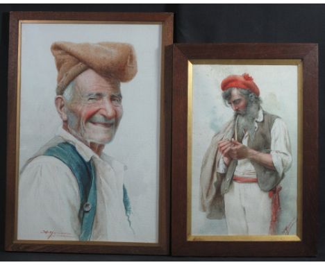 A YORIANI (ITALIAN, LATE 19TH/EARLY 20TH CENTURY), portrait of a bearded countryman lighting his pipe, another of an elderly 