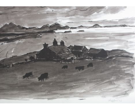 AFTER SIR JOHN KYFFIN WILLIAMS, R.A, K.D.E, (WELSH 1918-2006), 'Penrhyn Du' an Anglesea farmstead with cattle in the foregrou