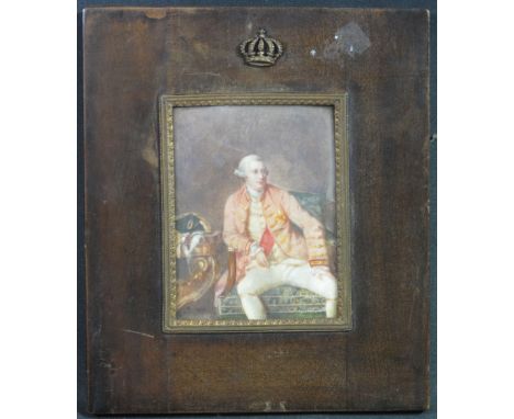 LATE 18TH CENTURY PORTRAIT MINIATURE PAINTED ON IVORY of a seated Georgian gentleman. 8.5 x 6cm approx (possibly a portrait o