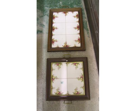 Royal Albert old country roses wood 6 tiled two handled serving tray and another 4 tile version (2)