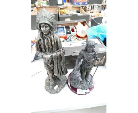 Bronzed resin figure of North American Indian and similar item (2)
