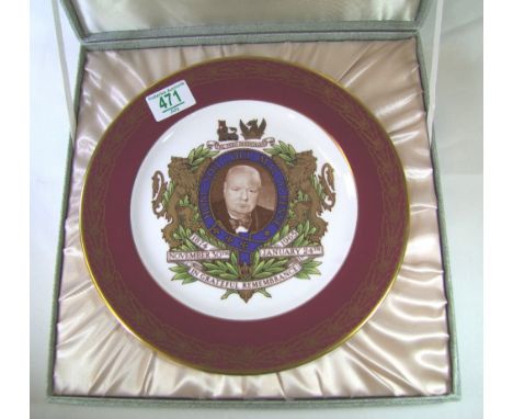 Spode gilded plate The Churchill Plate, limited edition for Thomas Goode & Co, boxed and white Parian bust of Churchill signe