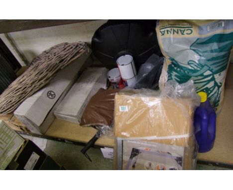 A mixed collection of outdoor related to include 2 small dolly tubs, sand bags, parasol stands, mitre footballs, canes, and a