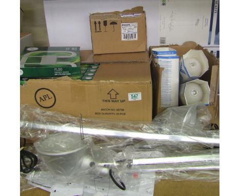 A selection of lighting to include Bagazzi montebello ceiling light fittings, APL lamps, Phillips LED candle bulbs etc. This 