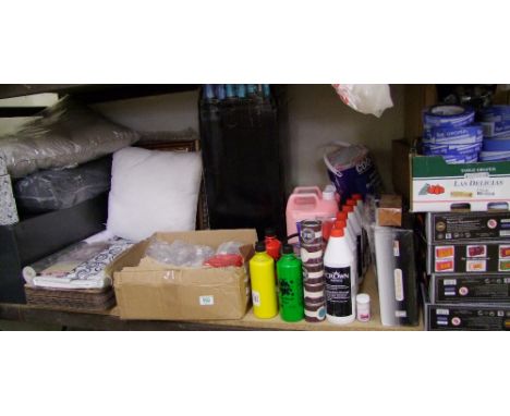 A mixed collection of decorating and home furnishing items to include Scotch painters tape, crown and farrow paint, various c