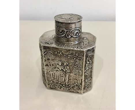 Dutch Silver Tea Caddy measures approx 9.5cm tall 