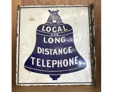 Vintage local and long distance telephone enamel sign - double sided