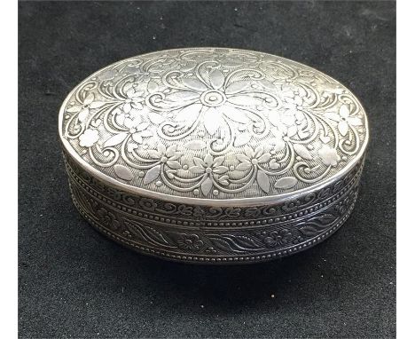 White Metal trinket box not hallmarked but does acid test as silver it measures approx 7.5 by 5.5cm by 3cm deep weight 61g