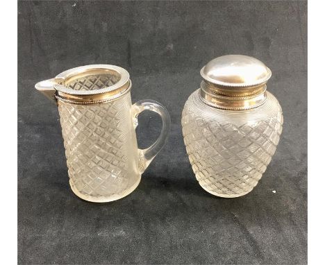 Dutch Silver mounted and cut glass tea caddy and milk jug dutch Silver hallmarks