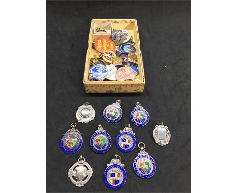 Collection of Silver fob medals and enamel badges 