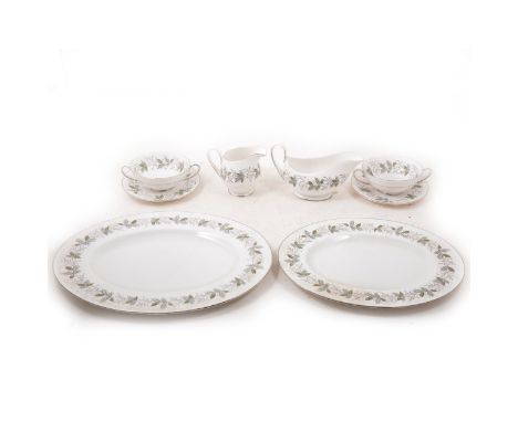 A Royal Tuscan 'Rondelay' pattern dinner and tea service, silver lustre rims.